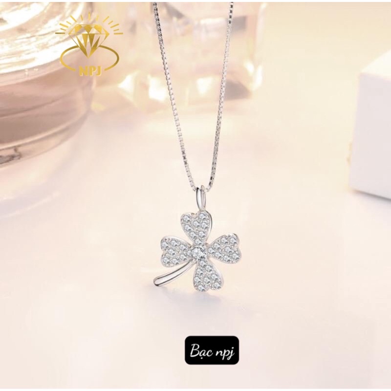 Dây chuyền cỏ 4 lá ⚡️ Siêu Hot⚡️ Bạc Ta, Vòng cổ mặt cỏ 4 lá - Bạc Npj