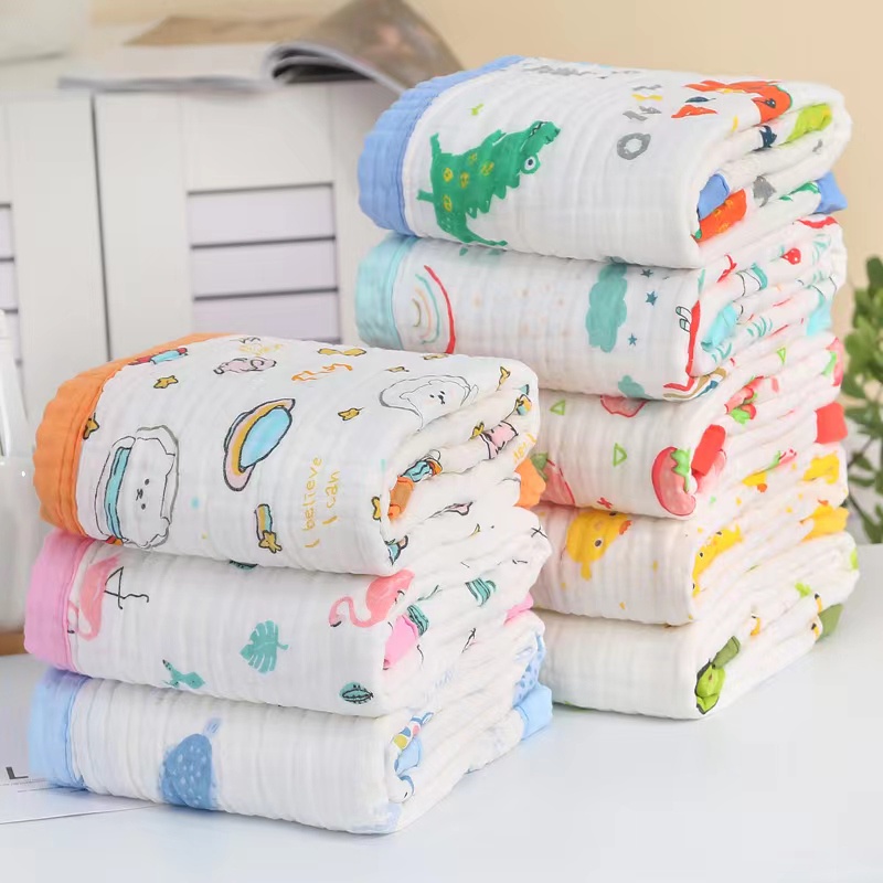 Khăn tắm cho bé xô 6 lớp bo viền không xổ bông hoạ tiết bé trai / bé gái dùng từ sơ sinh đến lớn