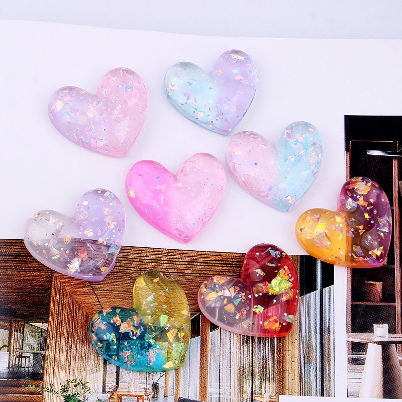 Bộ 10 Miếng Dán Resin Trong Suốt Hai Màu Hình Trái Tim Xinh Xắn Trang Trí Điện Thoại/ Đồ Thủ Công DIY