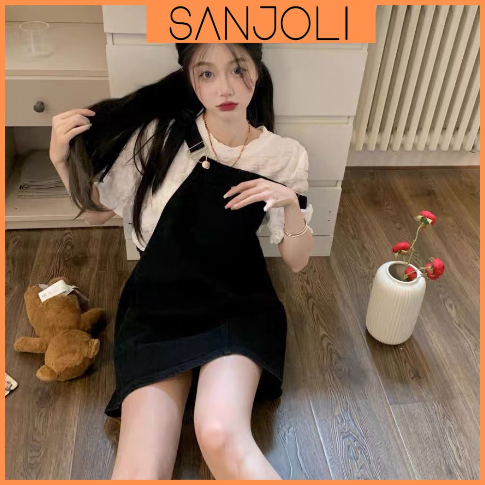 Yếm Váy Nữ Babydoll SANJOLI Váy Jean Chữ A Suông Kiểu Vintage Hàn Quốc Mặc Đi Chơi Đi Học QDE1
