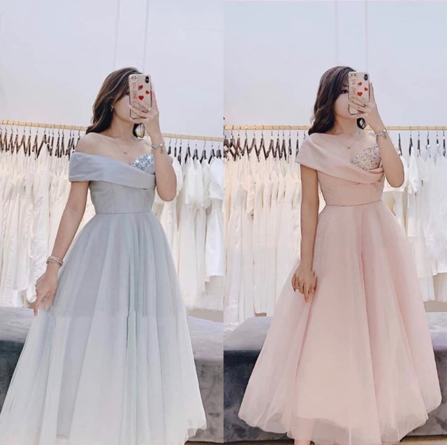 Ảnh và video shop tự quay 1000000%    Đầm xoè trễ vai đính đá