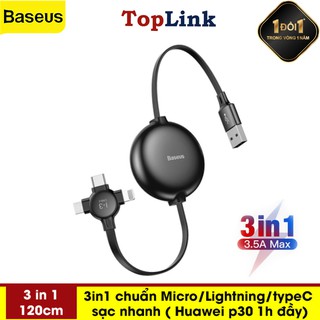 Cáp sạc dây rút baseus 3 in 1 usb cable for iphone xs max xr x 8 7 - fast charging charger micro usb cable for samsung