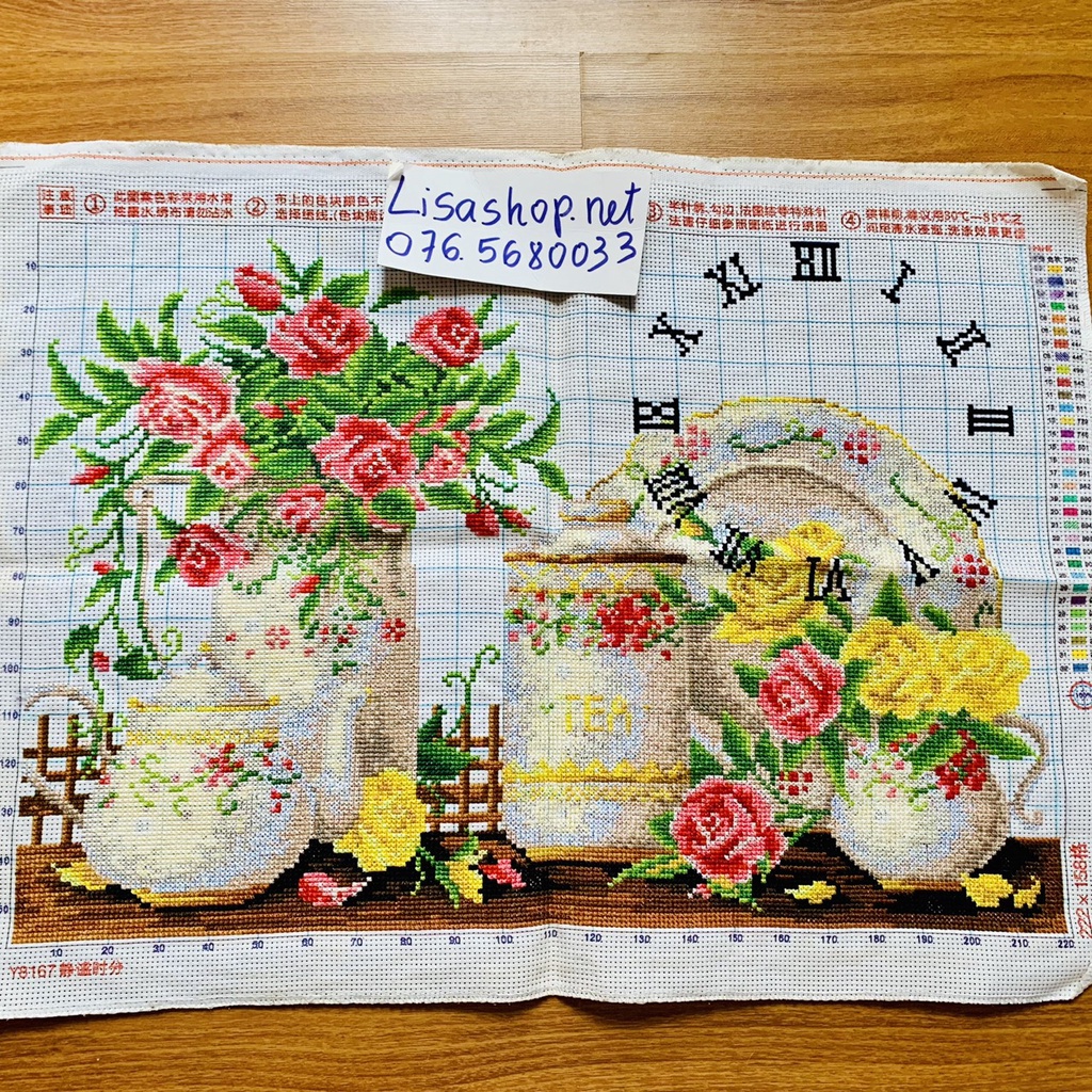 Tranh thêu chữ thập BÌNH HOA TĨNH VẬT đã thành phẩm 57x42cm đã thêu rùi y8167