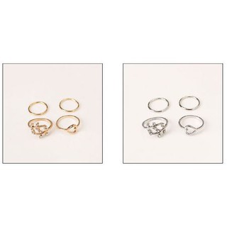 Set 4 nhẫn mảnh chiếc lá và trái tim