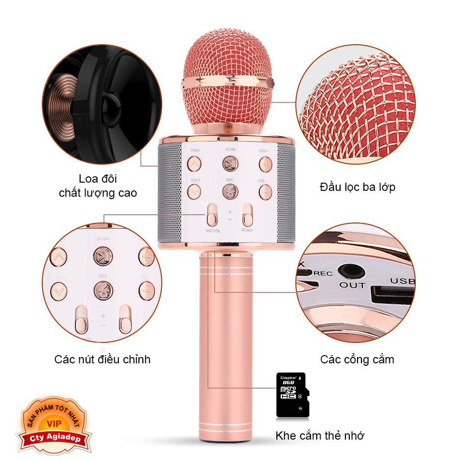 Micro hát Karaoke kiêm Loa Bluetooth - Loại tốt âm thanh chuẩn KTV S8