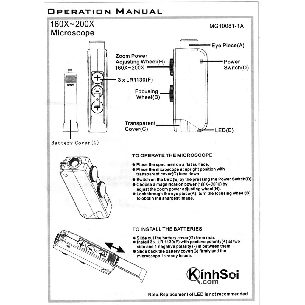 Kính hiển vi mini cầm tay 160-200x LED