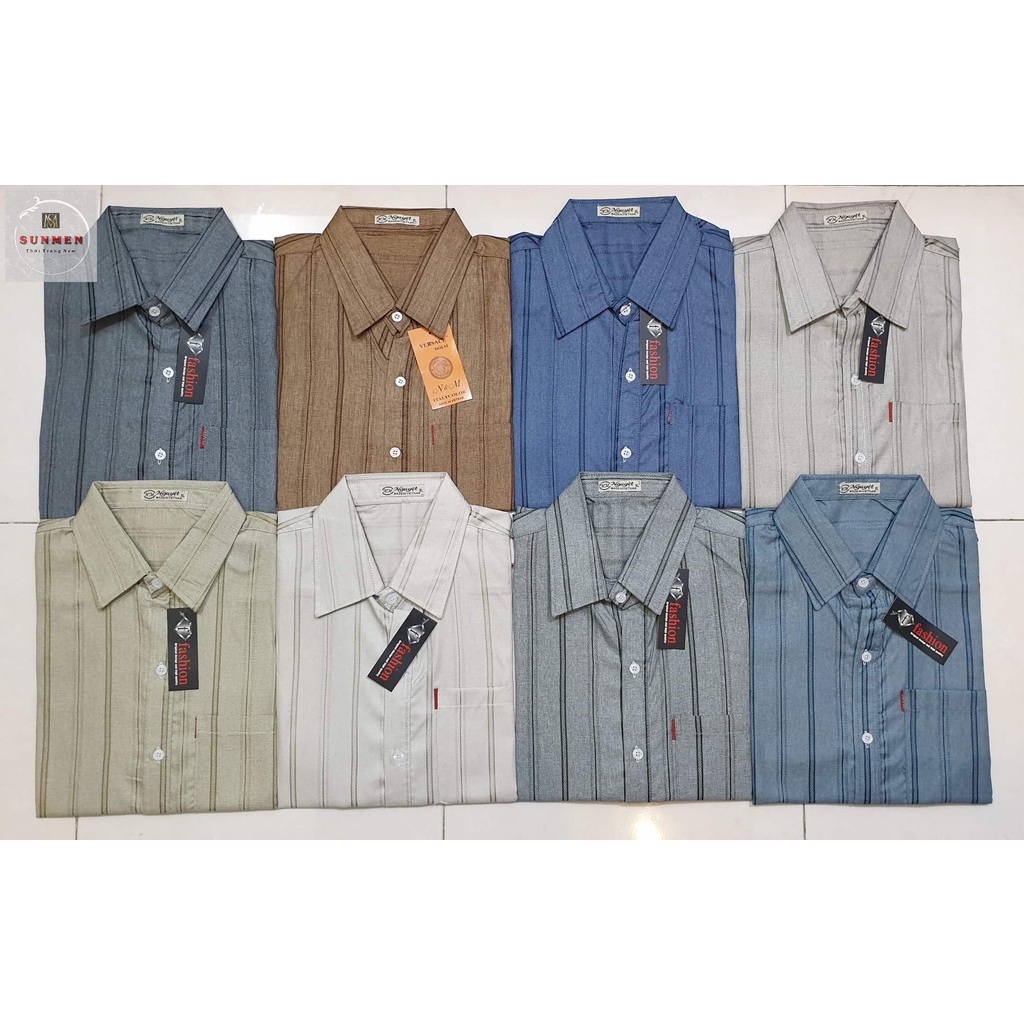 [HCM] Áo Sơ Mi Nam Trung Niên Kẻ Sọc Tay Ngắn Vải Lụa Xô Cao Cấp Siêu Mát From Rộng Rãi Thoải Mái SUNMEN Size Từ 50-90kg