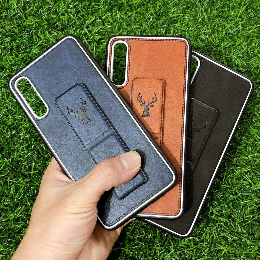 Ốp lưng TPU giả da mềm họa tiết đầu hươu sừng kèm giá đỡ dành cho điện thoại samsung A50