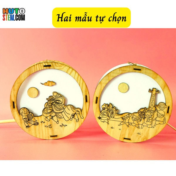 Đèn Lồng Trung Thu Bằng Gỗ, DIY, Tự Trang Trí Đầy Màu Sắc Dành Cho Bé, Tặng Kèm Màu, Cọ