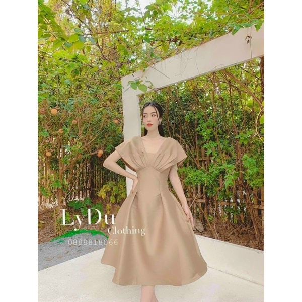 Đầm thời trang nữ mặc đi dự tiệc sang chảnh chất tapta cao cấp tay phồng xoè bèo vai chân váy xếp ly