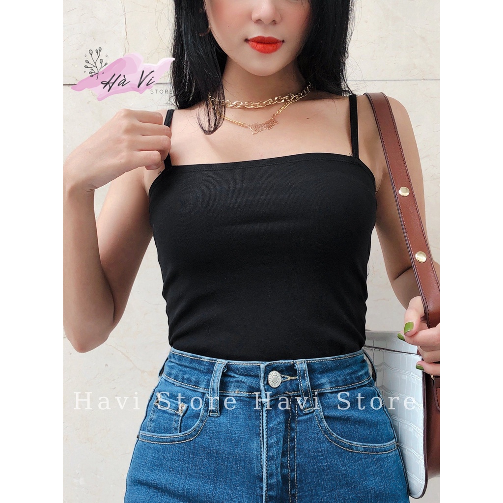 Áo hai dây dáng ôm không đệm vải cotton co giãn | BigBuy360 - bigbuy360.vn