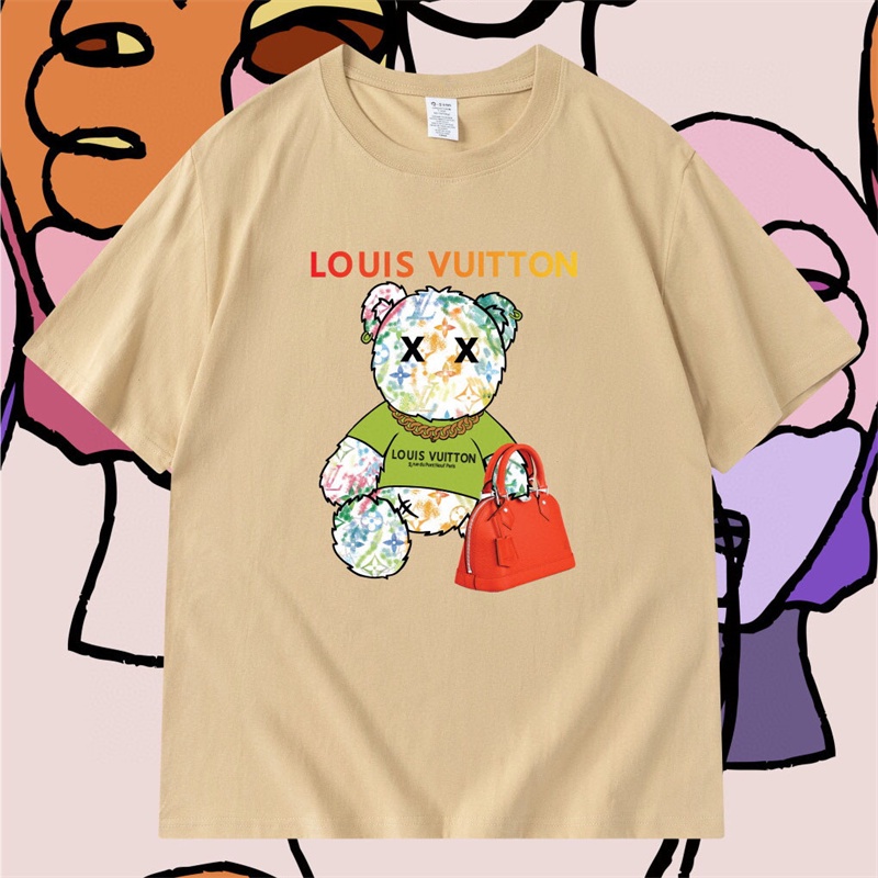 L&amp;v Áo Thun Tay Ngắn In Biểu Tượng Graffiti Gấu Màu Đỏ Nhiều Màu Sắc Bắt Mắt Đơn Giản Thời Trang Giản Dị