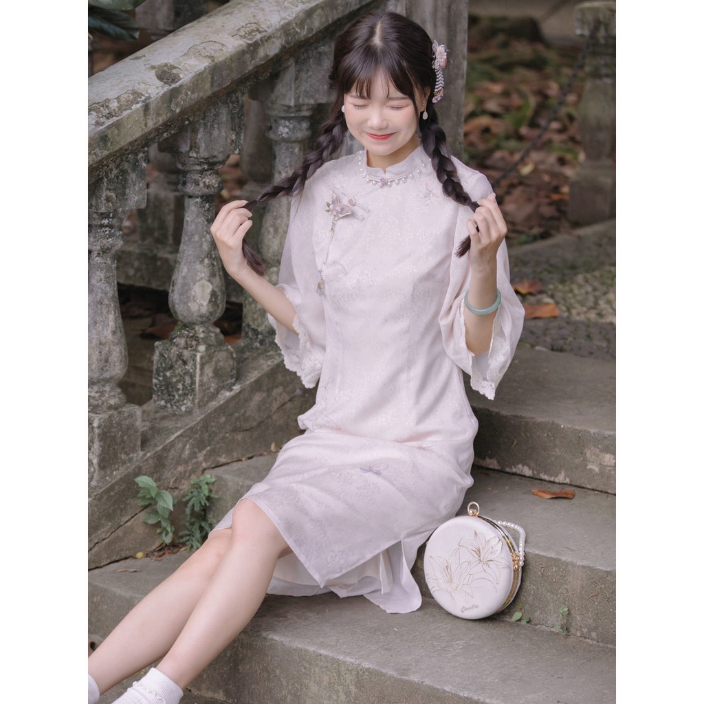 Nianlu Đầm Sườn Xám In Họa Tiết Phong Cách Trung Hoa Cho Nữ