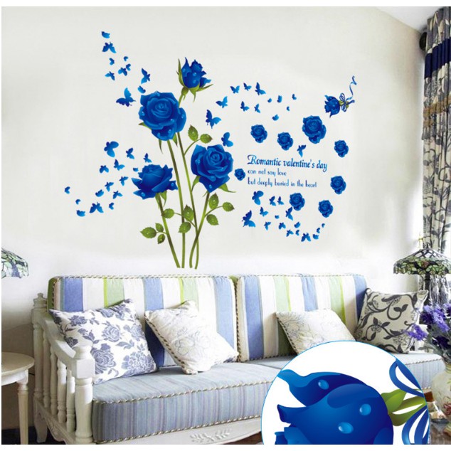 Decal trang trí tường - Hoa Hồng Xanh Nước Biển