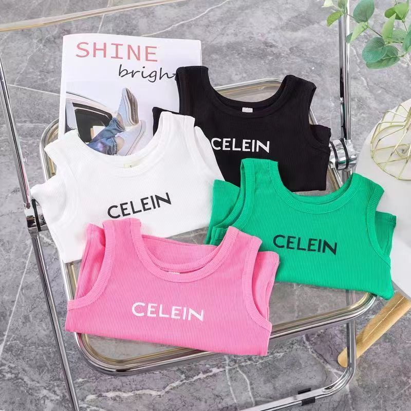 Áo Thun Dệt Kim Không Tay Thêu Chữ Phong Cách Hàn Quốc Thời Trang Mùa Hè Mới Dành Cho Bé Gái 2022 3