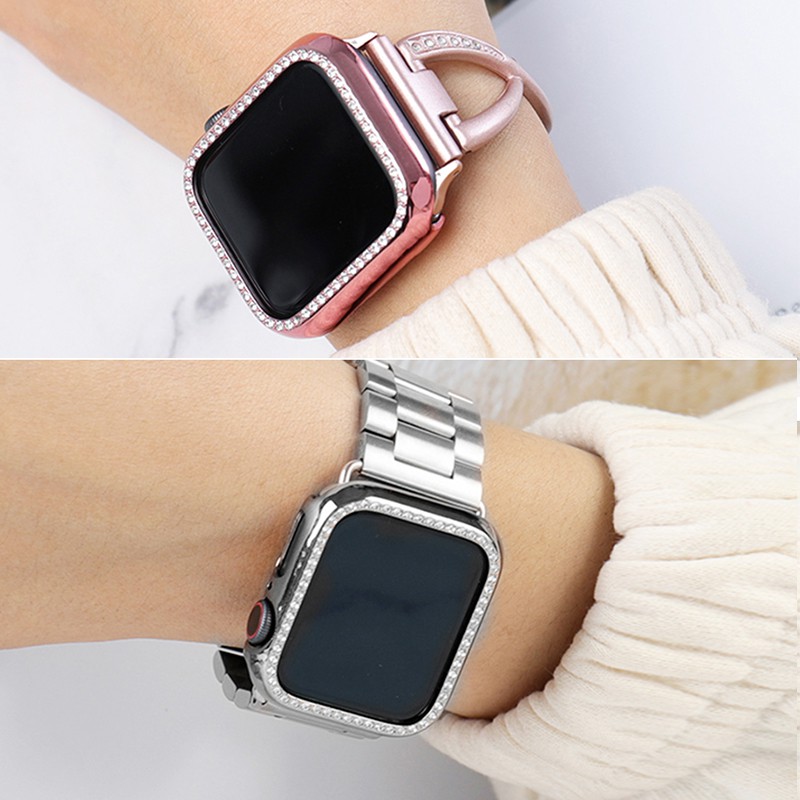 Diamond case cover For Apple watch Strap 5 4 3 2 1 case cover 44mm 40mm 42mm 38mm iwatch band Crystal protective bumper