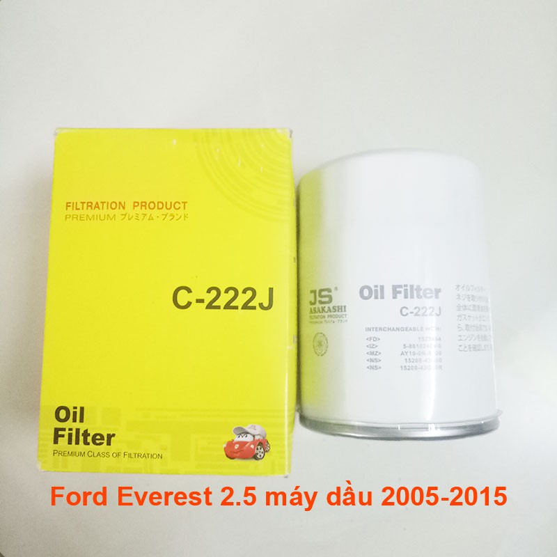Lọc nhớt C222J JS dùng cho Ford Everest 2.5 máy dầu 2005, 2006, 2007, 2008, 2009, 2010, 2011, 2012, 2013, 2014, 2015