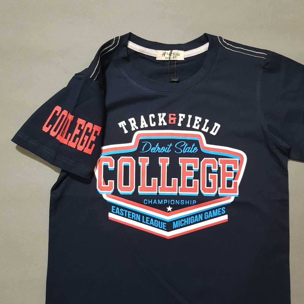 Áo thun bé trai in chữ viền vai đơn giản khỏe khoắn cho con trai lớn 30-75kg