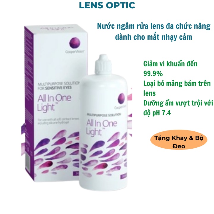 Nước ngâm rửa lens 360ml All In One Light, nước rửa kính áp tròng cho mắt nhạy cảm - Lens Optic