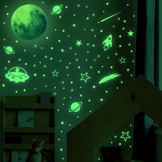Diy sticker Wall Stickers Luminous Stars Moon 3D Glowing Sticker rocket and Planets wall decoration wall sticker kids bedroom Room Decoration wall paper dinding home living home decoration pvc wallpaper waterproof for Girls Boys Kids Room Decoration