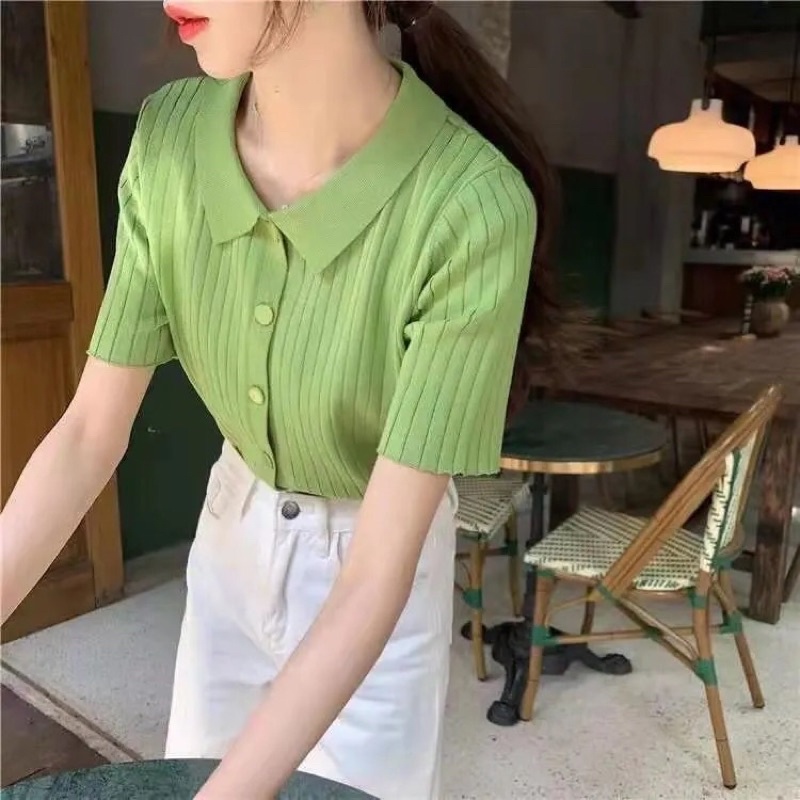 Áo polo len thoáng mát có cúc cho nàng xinh xắn | BigBuy360 - bigbuy360.vn