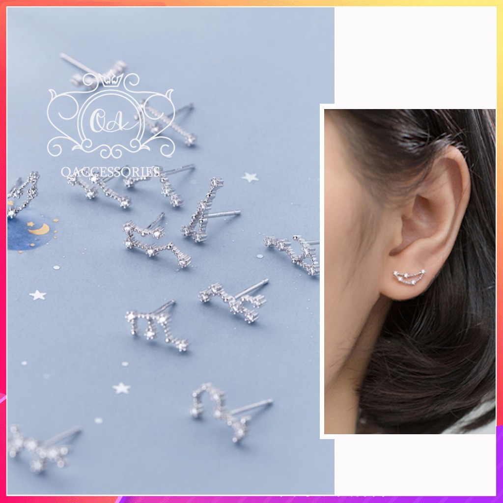 Khuyên tai bạc 12 cung hoàng đạo đính đá bông tai bạc zodiac S925 HOROSCOPE Silver Earrings QA SILVER - KÈM ẢNH THẬT