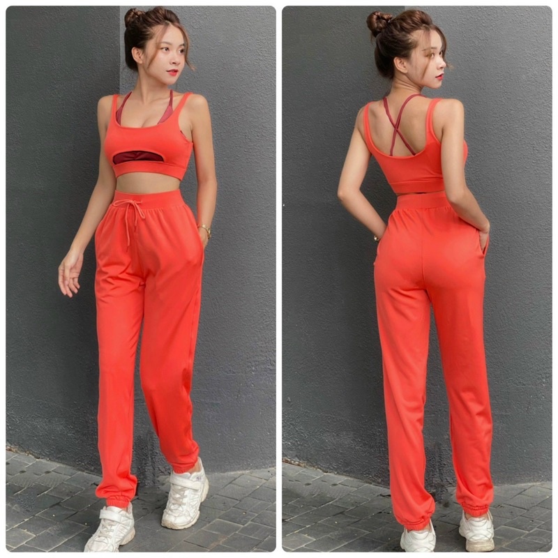 Sét quần dài jogger áo bra 2 lớp siêu xinh tập gym yoga aerobic zumba