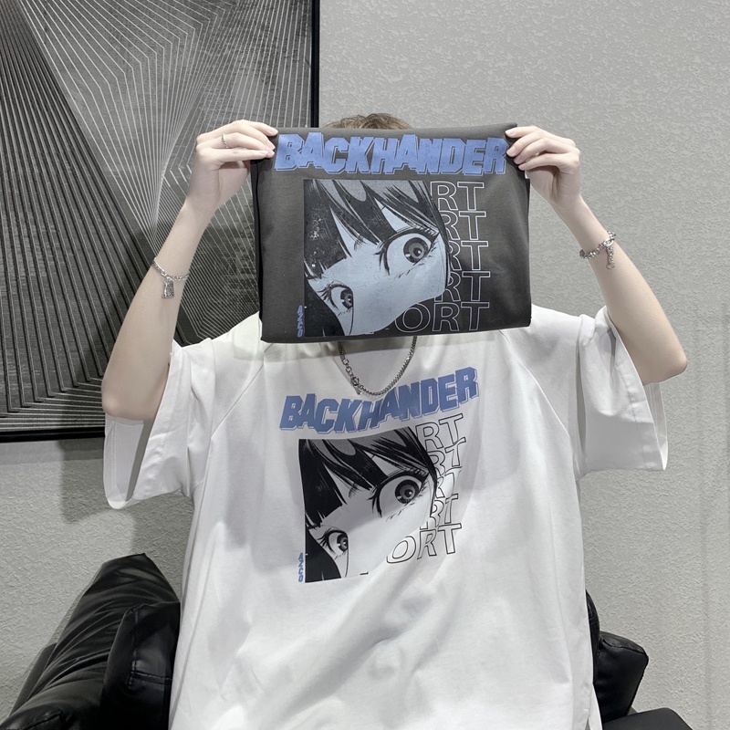 Áo thun tay ngắn cổ tròn dáng rộng họa tiết hoạt hình phong cách Hàn Quốc sành điệu cho nam size lớn S-8XL