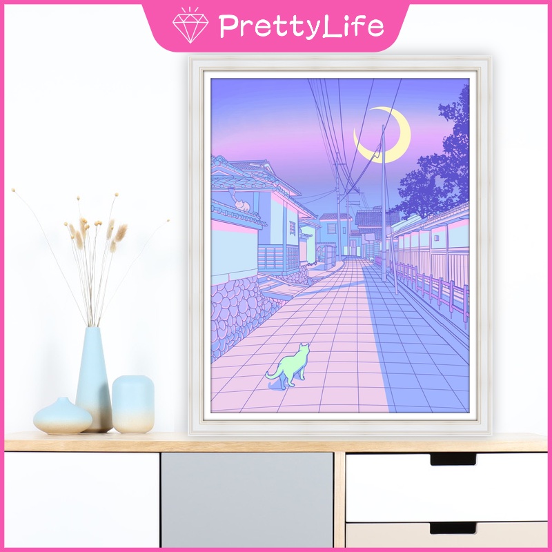 Bộ tranh đính đá 5D họa tiết phong cảnh đường phố nhiều màu độc đáo kích thước 30x40cm/40x50cm DIY