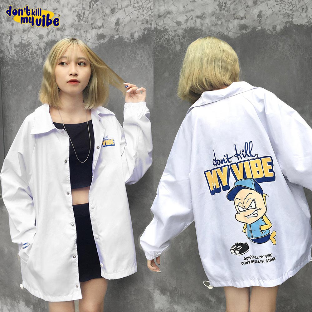 Áo khoác nữ Don't Kill My Vibe vải dù màu trắng, form rộng - Baseball Jacket | BigBuy360 - bigbuy360.vn