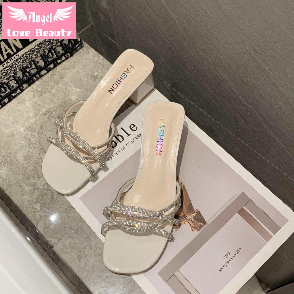 Dép Sandal Gót Vừa Dày Trung Bình Đính Đá Phong Cách Roman Thời Trang Mùa Hè Hàng Có Sẵn Dành Cho Bạn Nữ