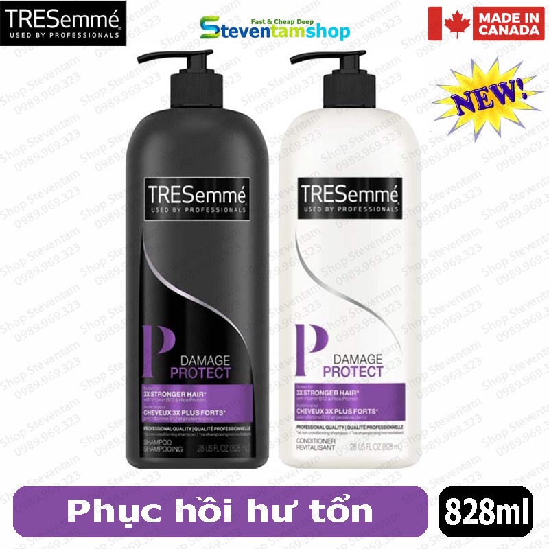 Dầu gội, xả TREsemme 828ml phục hồi tóc hư tổn (Mỹ)