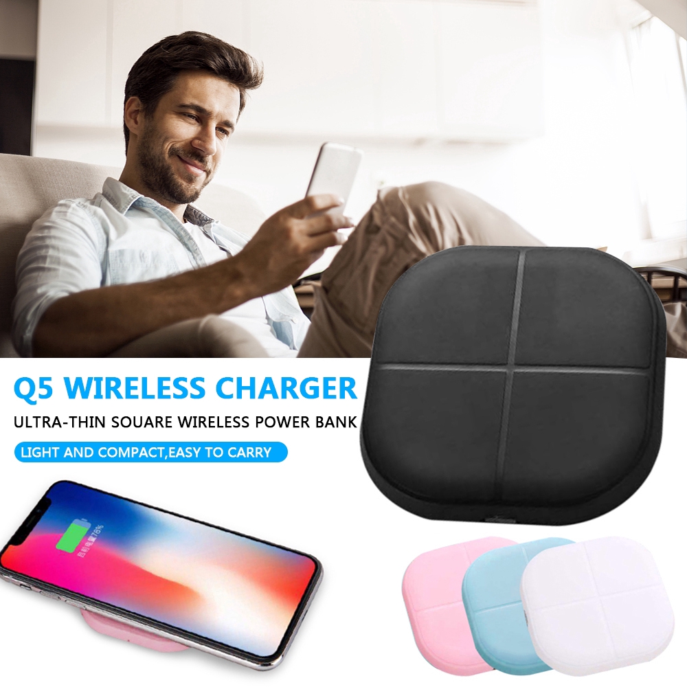 Q5 Qi Wireless Charger Mini Square Power Bank Portable Micro USB Charger for Smart Phones Fast Charging