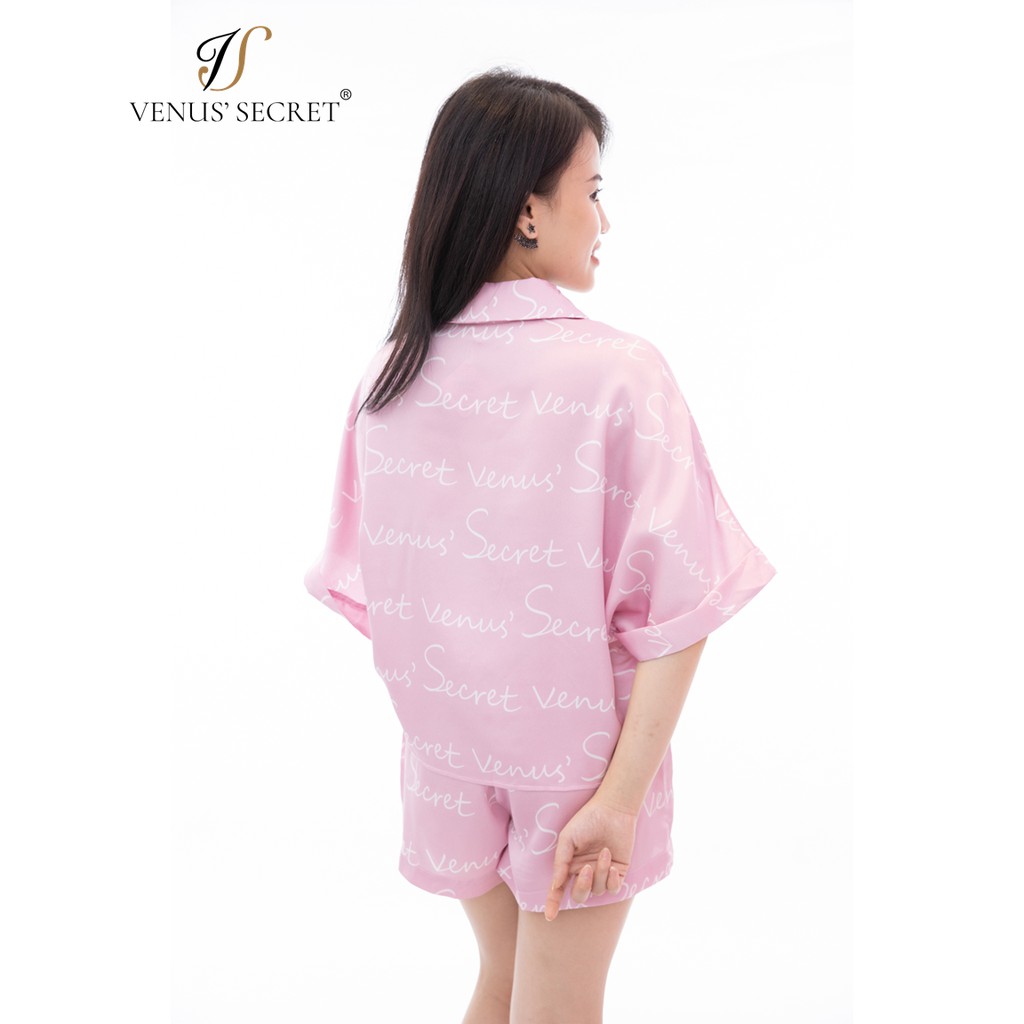 Bộ đồ ngủ nữ kiểu short lụa cao cấp ngắn tay in chữ VENUSSECRET | BigBuy360 - bigbuy360.vn