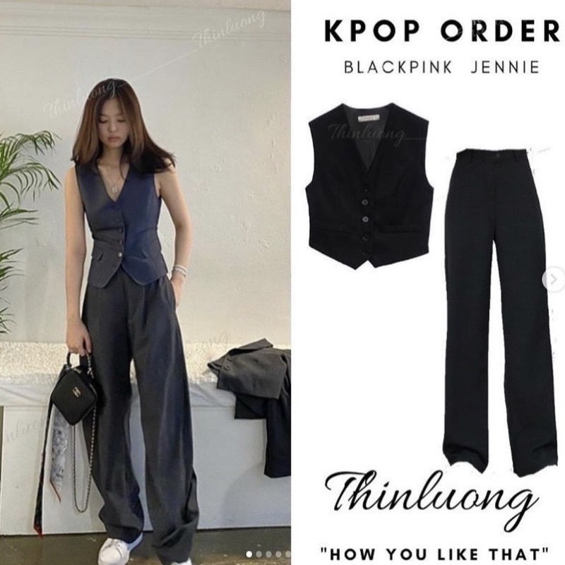 Áo gile đen 2 lớp tôn dáng Jennie