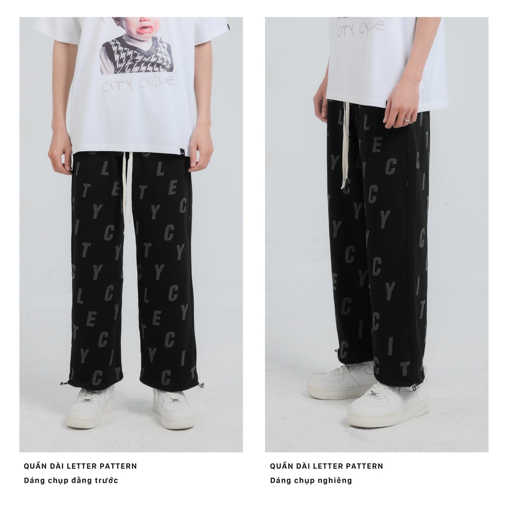 Quần ống rộng local brand Letter Pattern City Cycle unisex form suông cạp chun nam nữ oversize