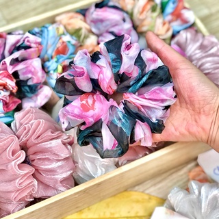 Scrunchies lụa tơ, chun buộc tóc cột tóc siêu phồng Cilla