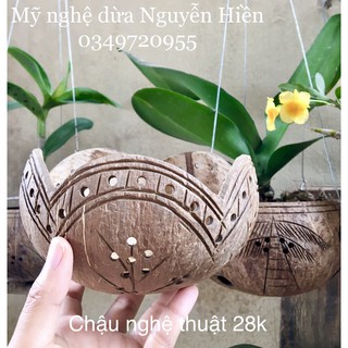 CHẬU GÁO DỪA TRỒNG LAN NGHỆ THUẬT