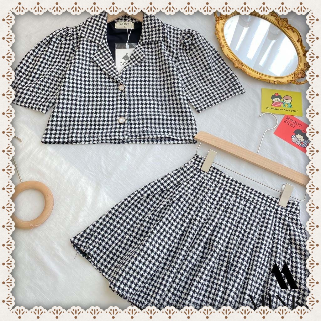 [HÀNG THIẾT KẾ] Set Vest Và Chân Váy Xòe Kẻ - Chất Liệu Kaki Cotton Cao Cấp - Họa Tiết Kẻ Ô Thanh Lịch | BigBuy360 - bigbuy360.vn