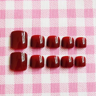 Bộ 24 Móng Chân Giả đỏ cherry đẹp  (keo dán )