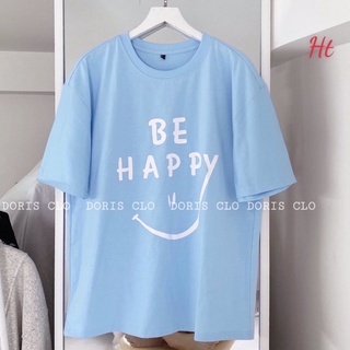 áo thun tay lỡ màu xanh Ngọc in mặt cười Be HAPPY