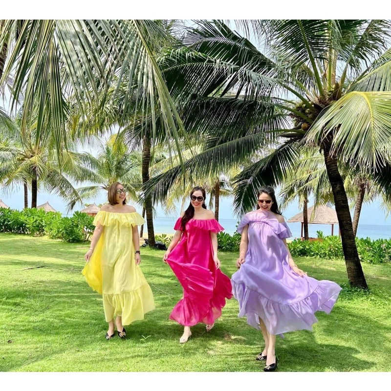 Đầm Maxi Trễ Vai 10 Màu xinh hàng 2 lớp loại đẹp