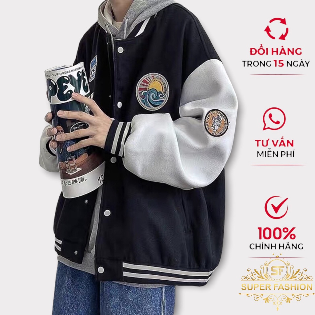 Áo Khoác Bomber Nam Nữ Nỉ Ngoại Dày Đẹp Họa Tiết Hot Trend Super Fashion
