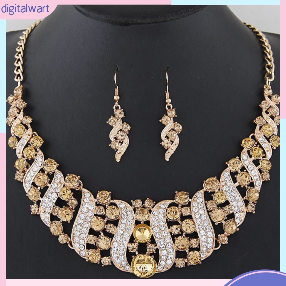 Set dây chuyền + bông tai hợp kim đính đá sang trọng