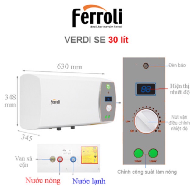 Máy nước nóng chống giật Ferroli Verdi SE 15/20/30L