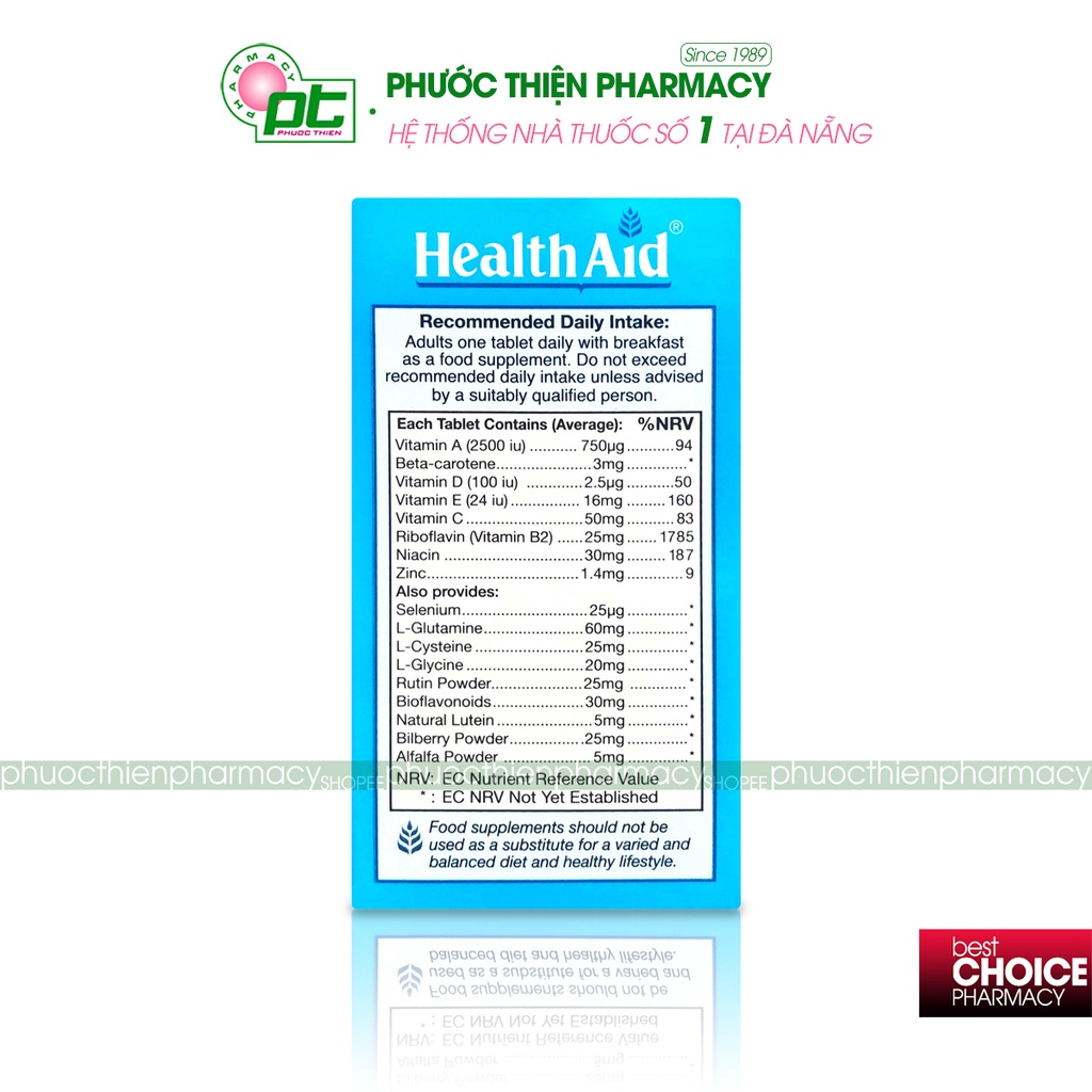 Viên uống bổ mắt, tăng cường thị lực HealthAid EyeVit 30 Viên - Hỗ trợ ngăn ngừa thoái hóa điểm vàng, đục thủy tinh thể