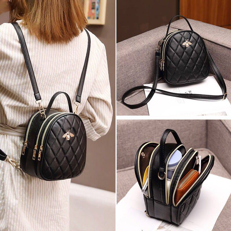 Túi Đeo Chéo Ba Lớp Da Thật Đính Kim Cương Mini Phong Cách Thời Trang Mới 2021 Dành Cho Bạn Nữ