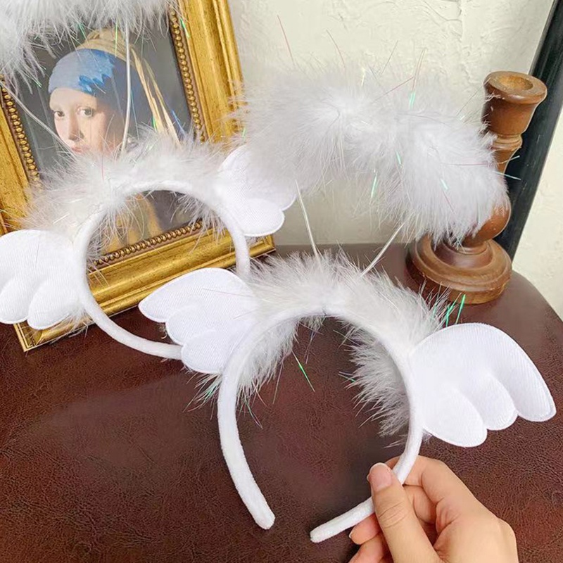 Băng Đô Cài Tóc Hình Cánh Thiên Thần Phối Lông Vũ Cho Halloween