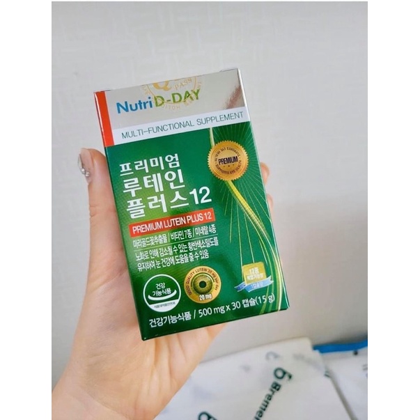 Viên uống Bổ mắt Nutri D-Day Giảm nhức mỏi mắt, Ngăn ngừa bệnh và Phát triển Thị lực PREMIUM LUTEIN PLUS 12