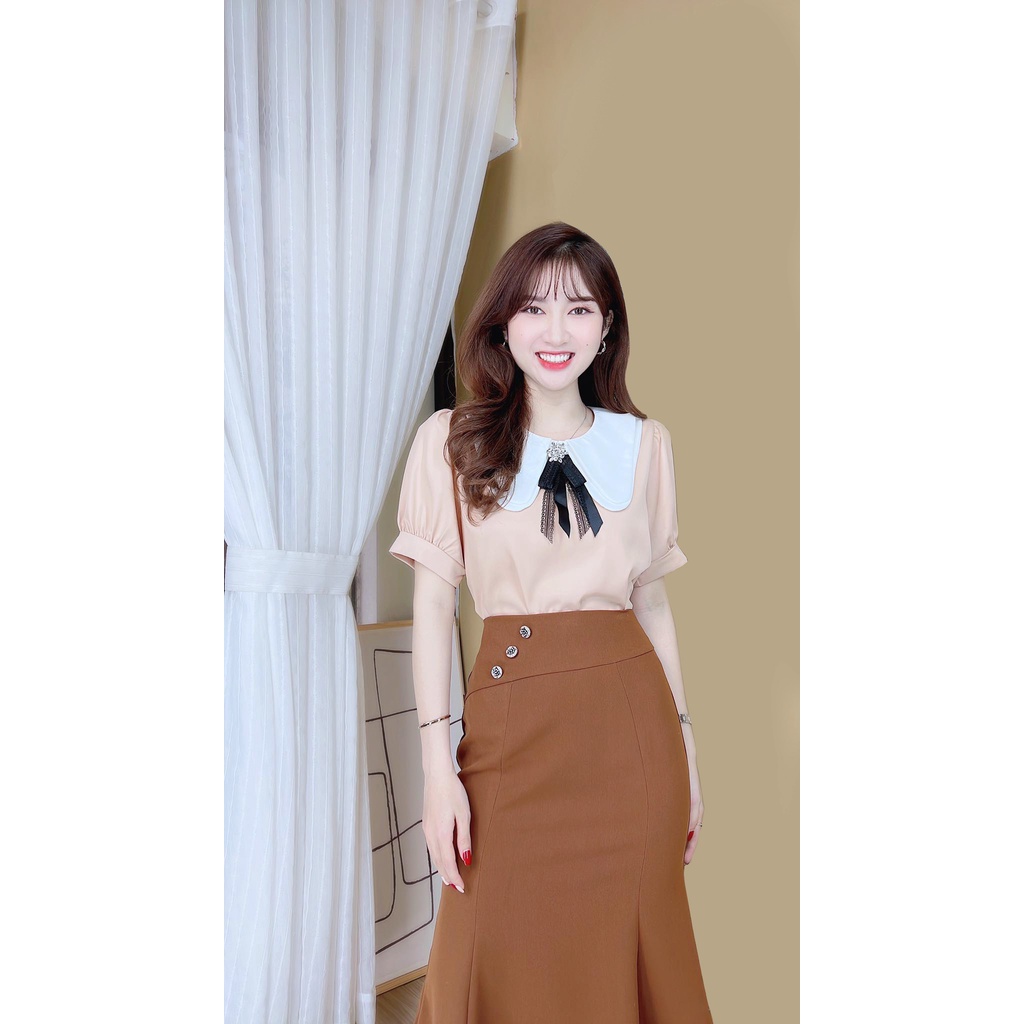 Áo sơ mi công sở nữ cổ tròn oval CHUU A8013
